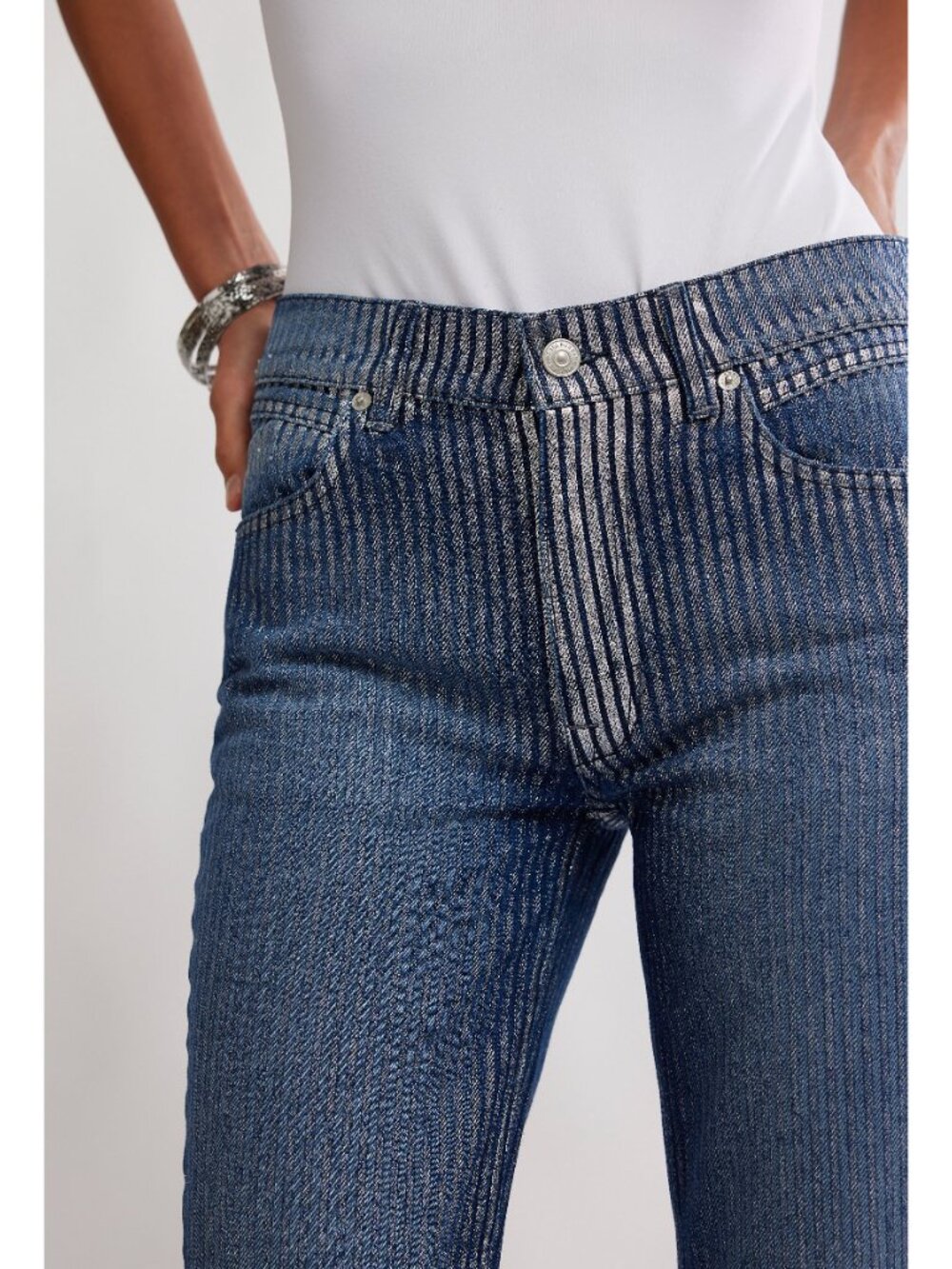 FREE PEOPLE We The Free West Coast Metallic Jeans / Country Blue - Picture 2 of 6